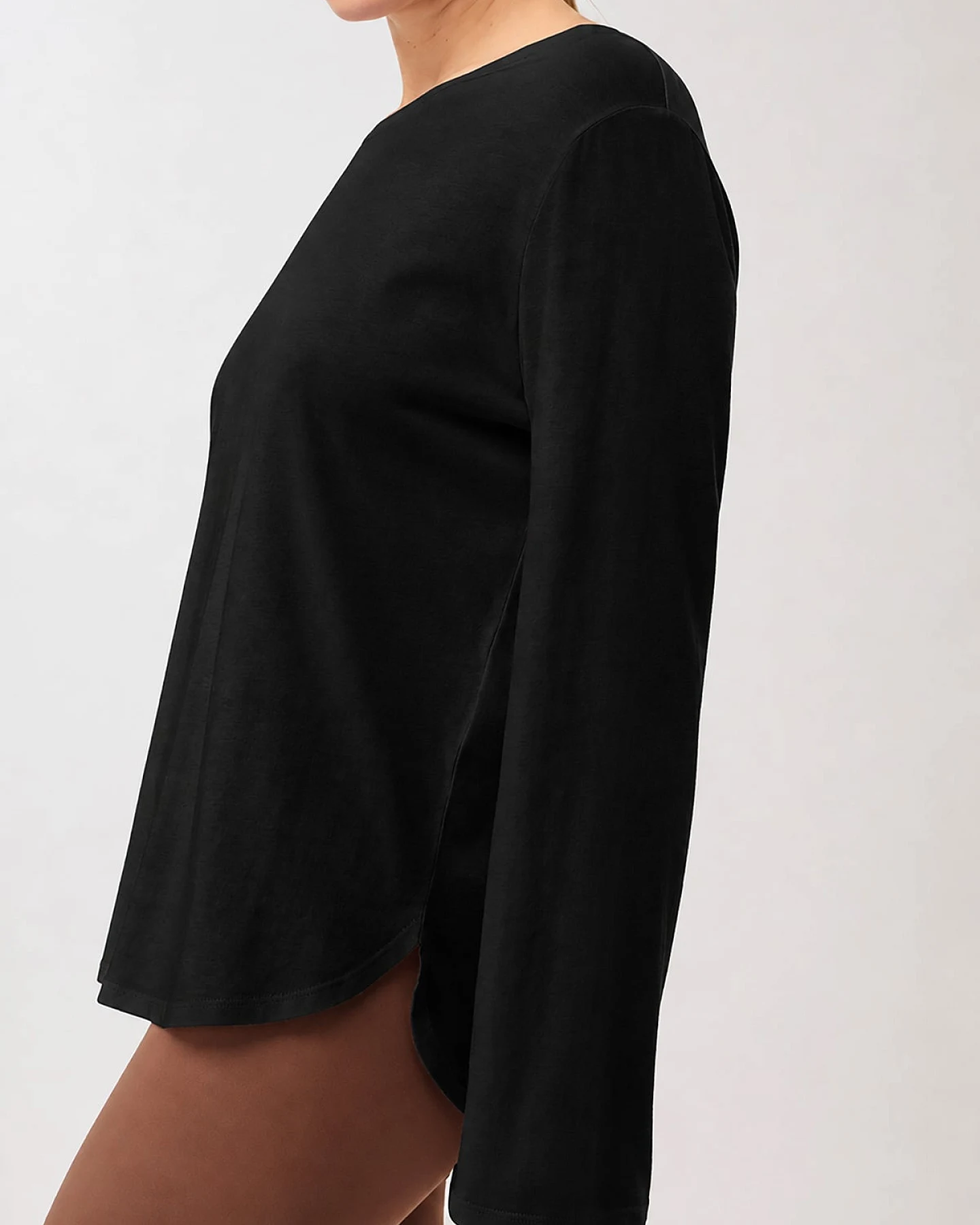 MANDALA Damen vegan Langarmshirt Halfmoon Schwarz – Ansicht 2