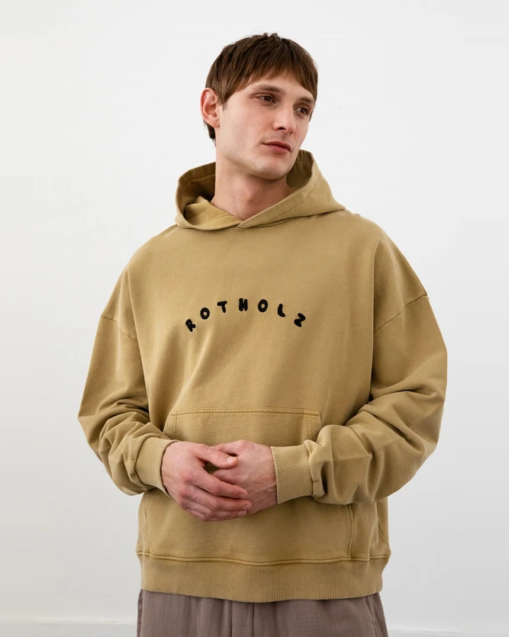 Rotholz Herren vegan Kapuzenpulli Logo Senfgelb