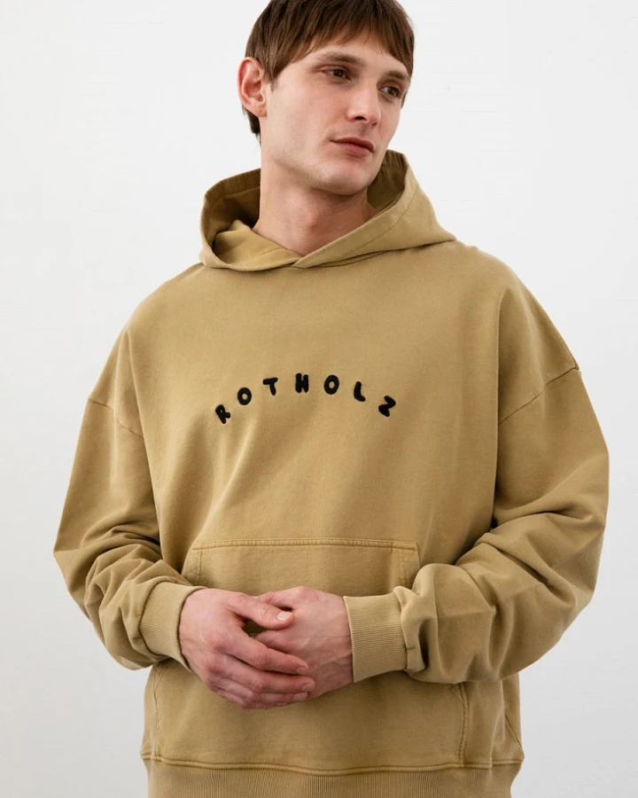Rotholz Herren vegan Kapuzenpulli Logo Senfgelb