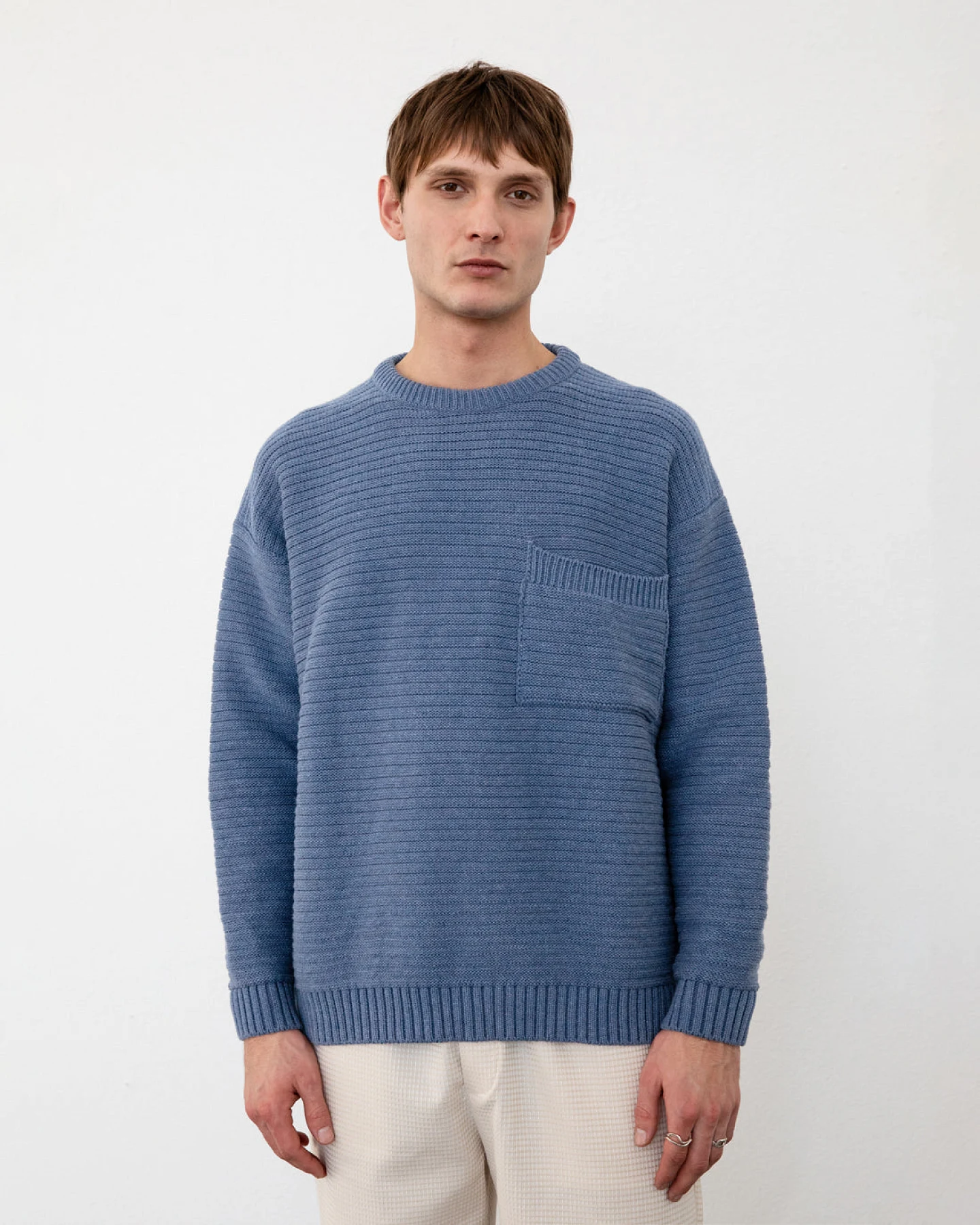 Rotholz Herren vegan Pullover Gestrickt Gerippt Blau – Ansicht 2