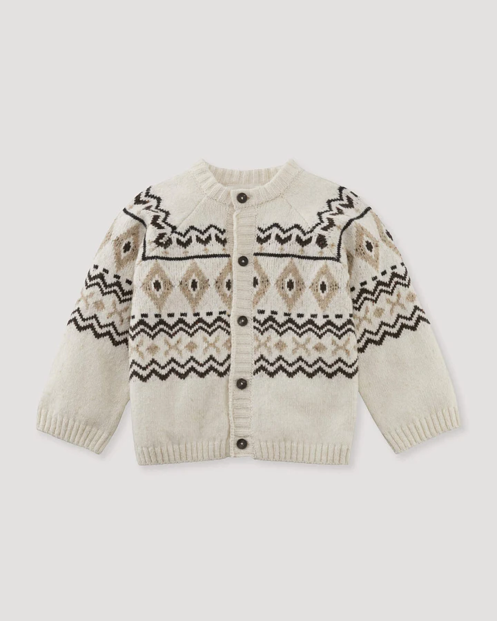 hessnatur Baby Jacquard-Strickjacke Norweger aus Bio-Baumwolle mit Schurwolle - beige - Größe 62/68