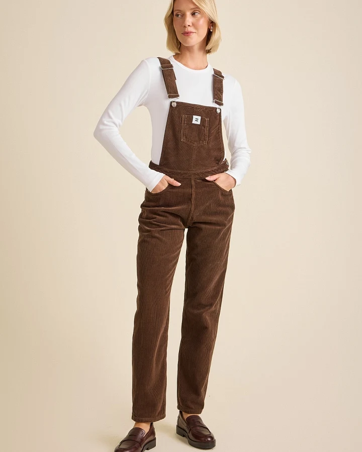 Côtelé Damen vegan Latzhose Aus Cord Modell Mom Schokoladenbraun