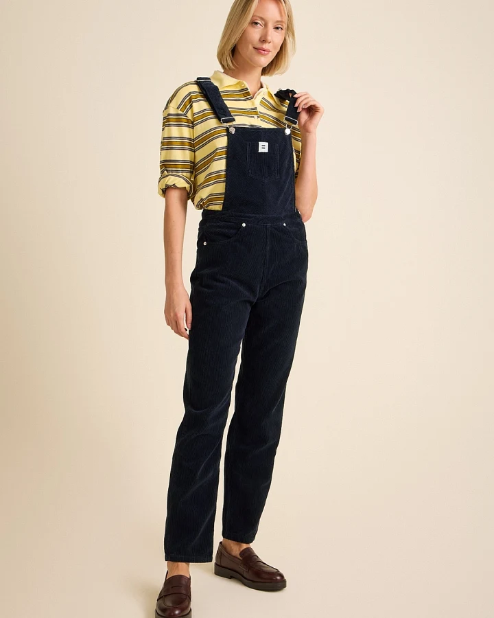 Côtelé Damen vegan Latzhose Aus Cord Mom Schnitt Marineblau