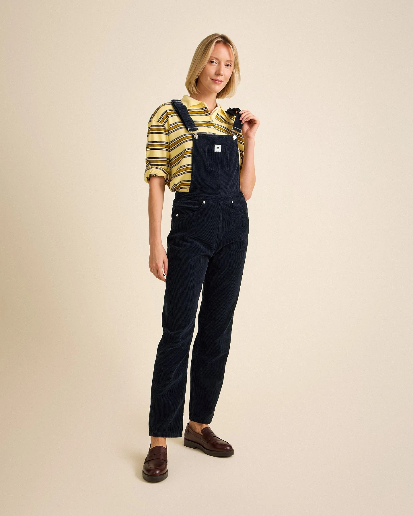 Côtelé Damen vegan Latzhose Aus Cord Mom Schnitt Marineblau – Ansicht 2