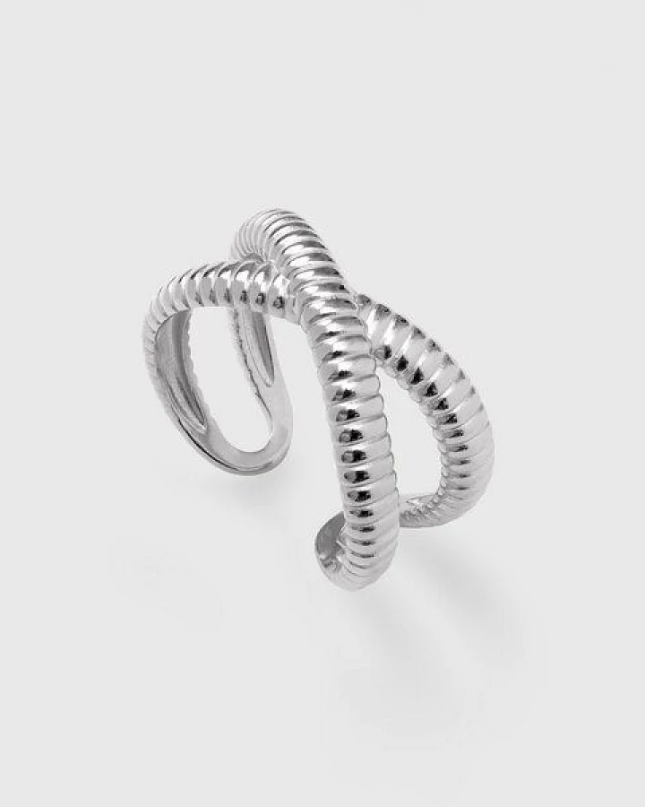 fejn jewelry Ring 'riffle cross' - offen und geriffelt