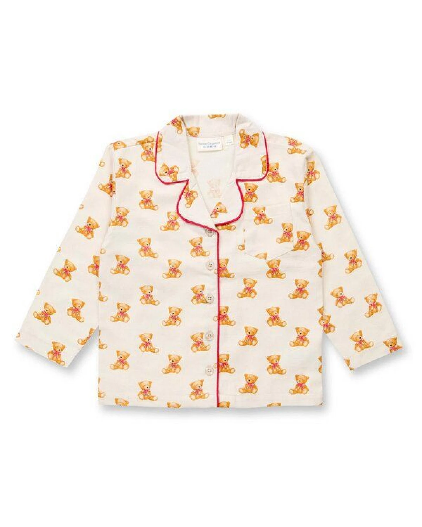 sense-organics Kinder Flanell Schlafanzug mit Teddy-Druck auf Naturbeige – Ansicht 2