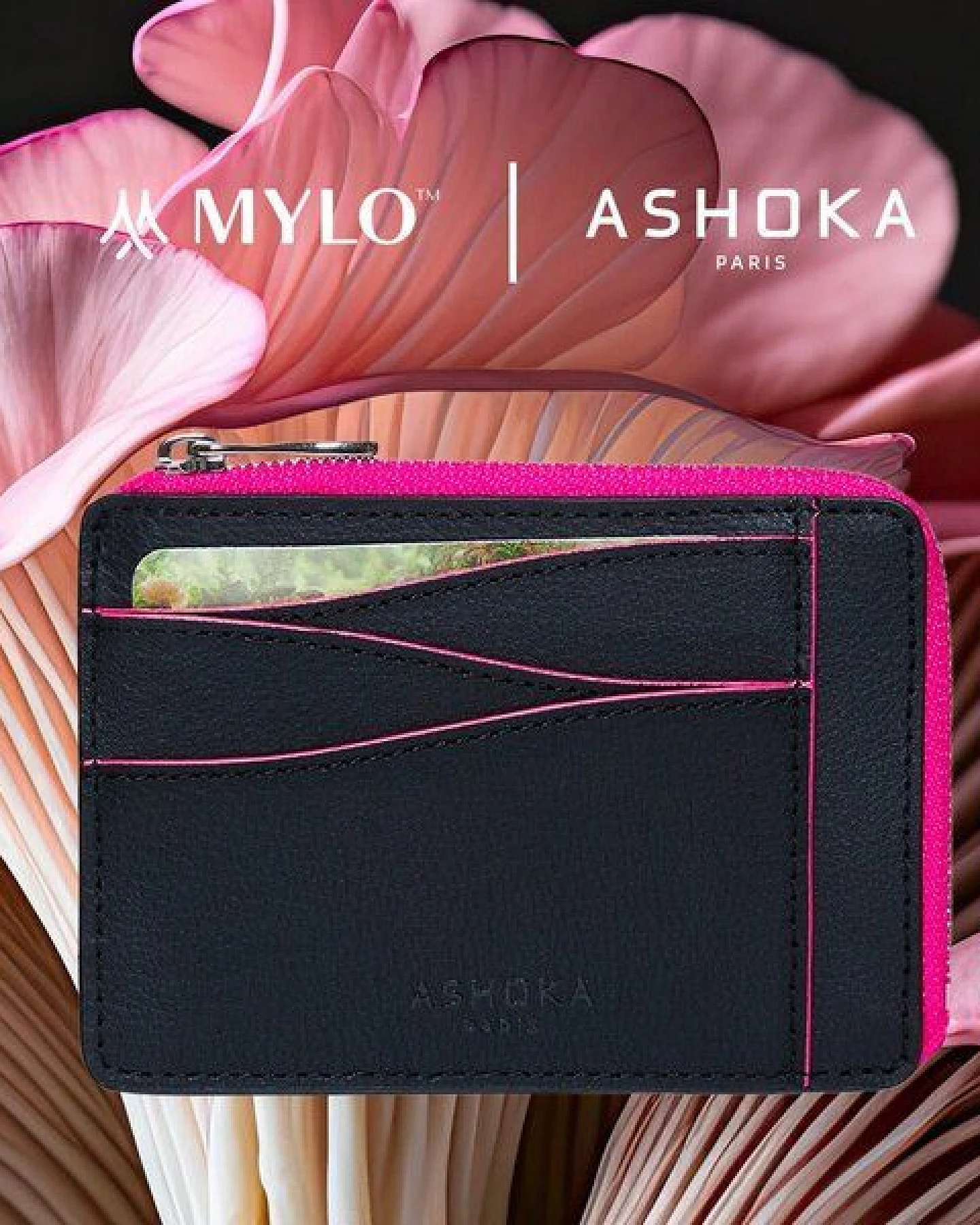 Ashoka Paris Großes Kartenetui mit Reißverschluss aus Mylo Pilzmaterial Rosa – Ansicht 2