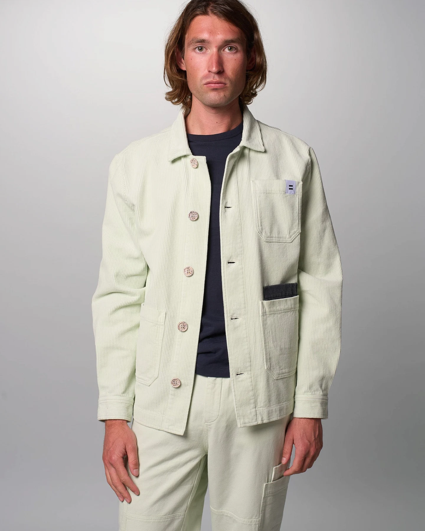 Côtelé Herren vegan Unisex Jacke Aus Cord Worker Stil Gewaschen, Grün – Ansicht 2