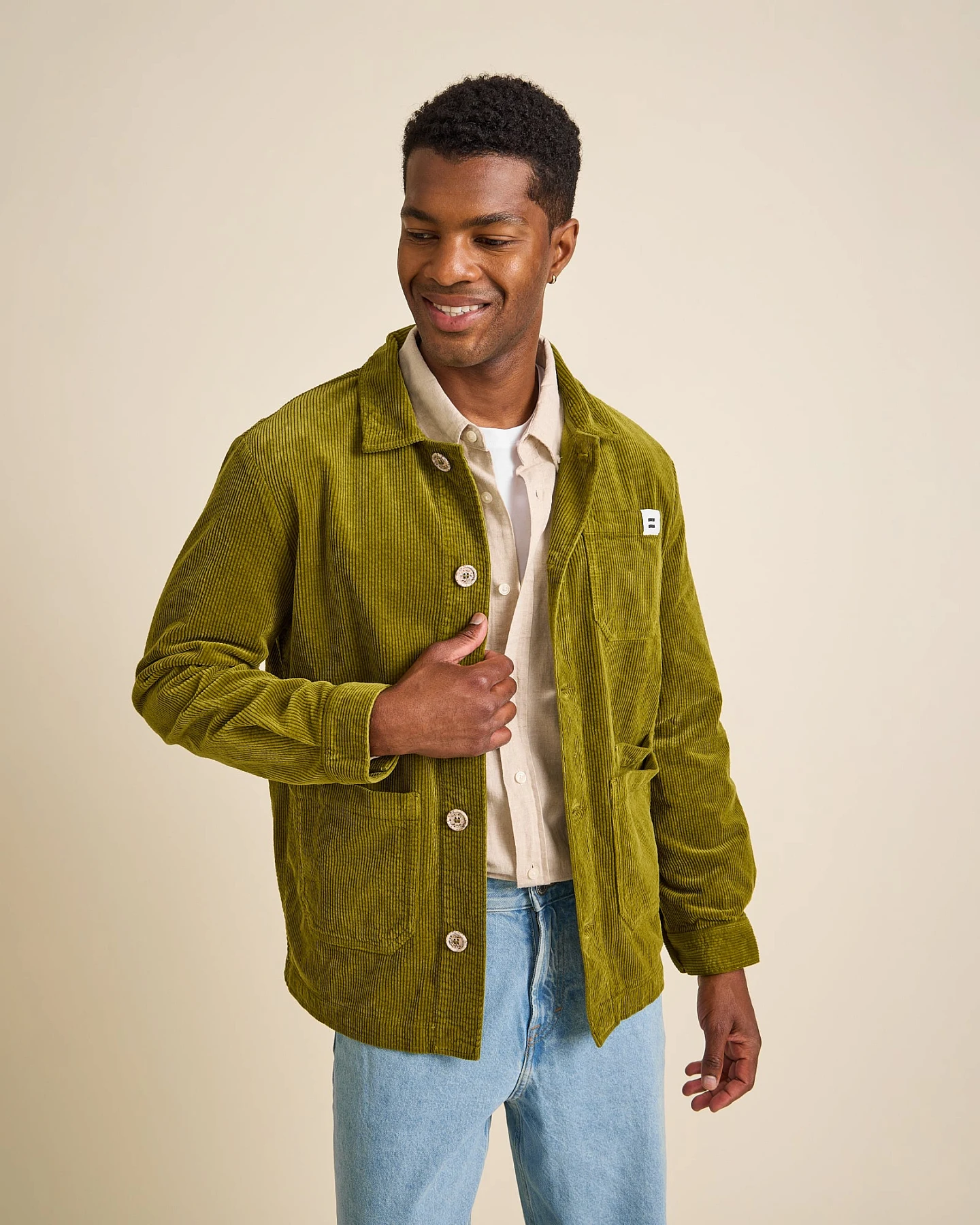 Côtelé Herren vegan Jacke Aus Cord Im Arbeiter Stil Pickle Grün – Ansicht 2