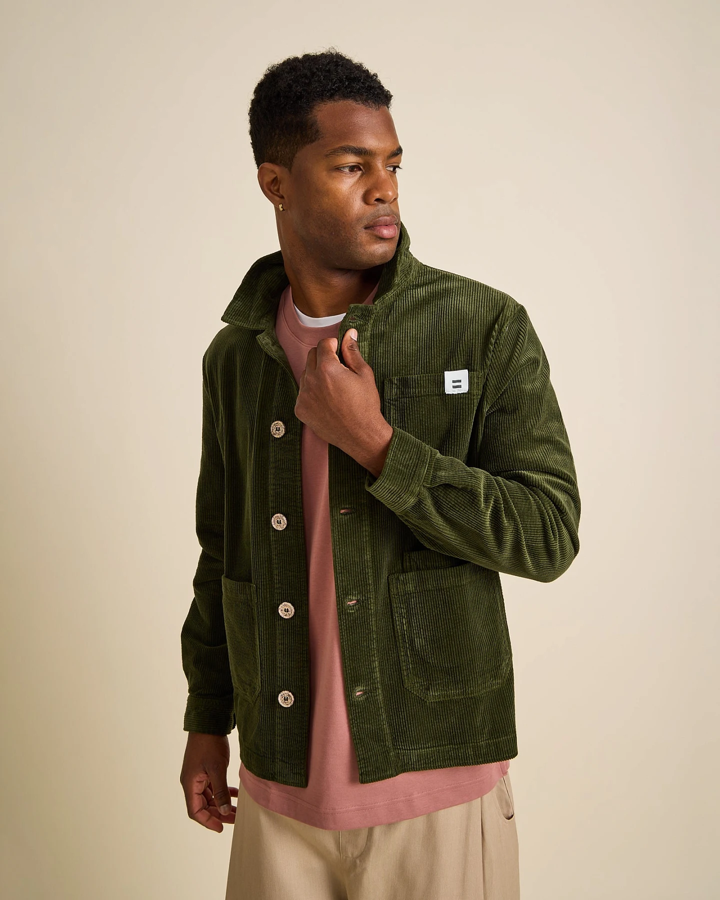 Côtelé Herren vegan Jacke Aus Cord Im Arbeiter Stil Olivgrün – Ansicht 2