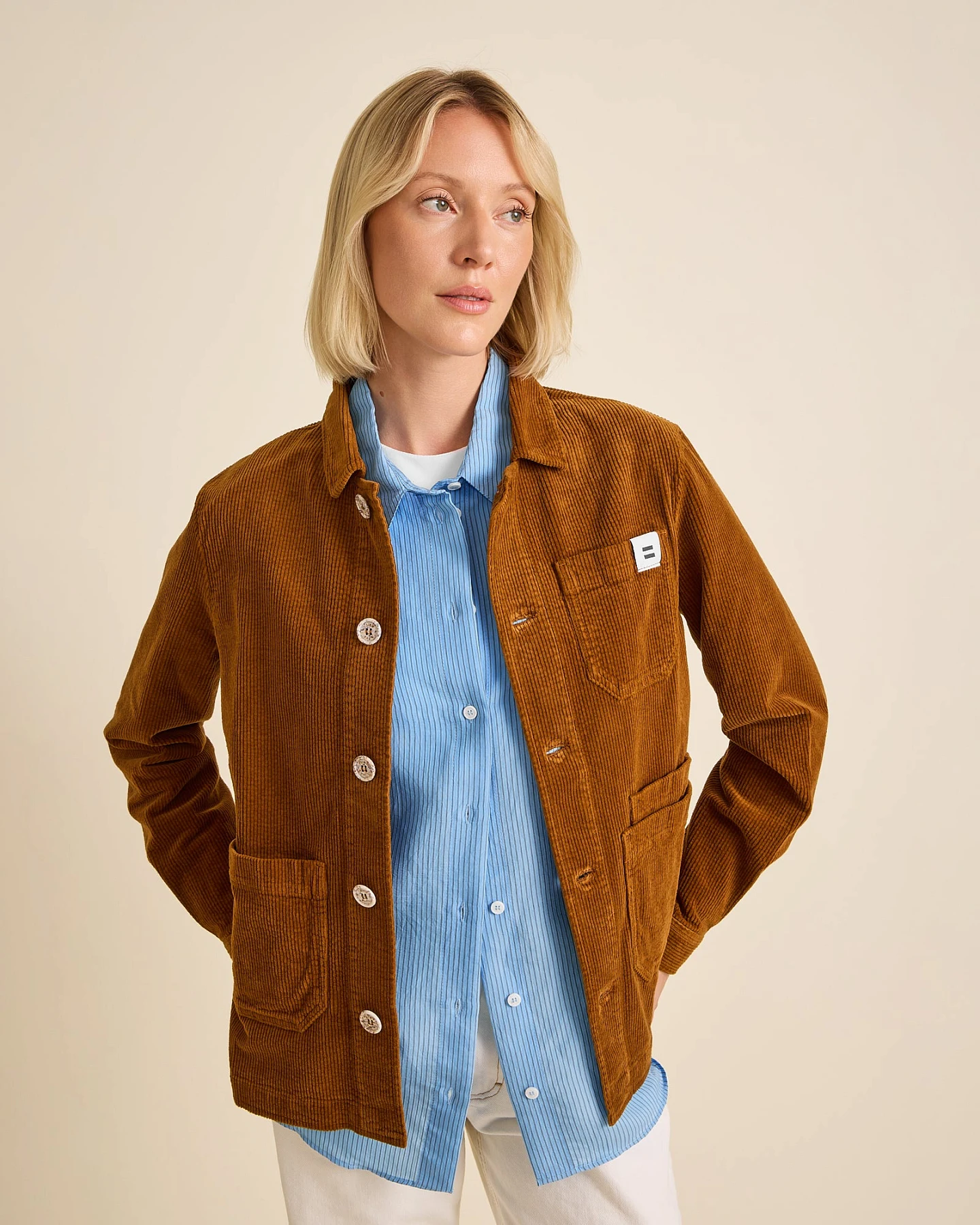 Côtelé Herren vegan Jacke Aus Cord Worker Kamelbraun – Ansicht 2