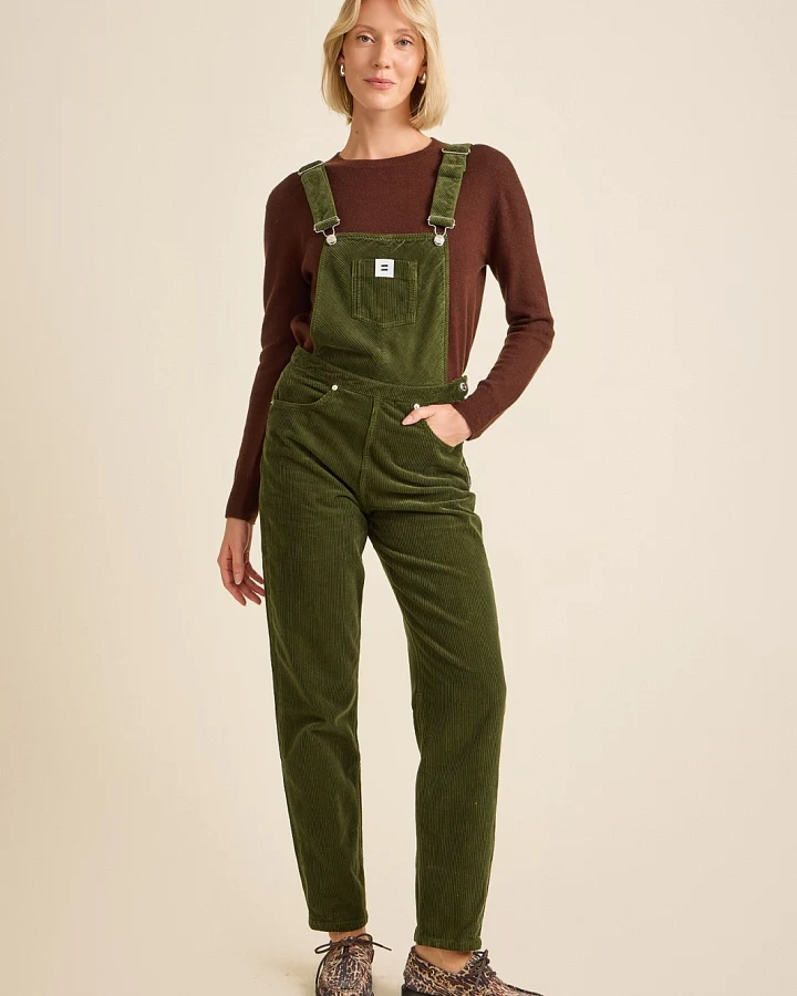 Côtelé Damen vegan Latzhose Aus Cord Modell Mom Olivgrün