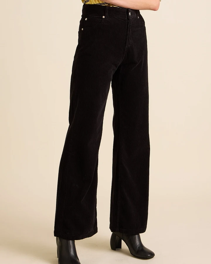 Côtelé Damen vegan Flare Hose Schwarz