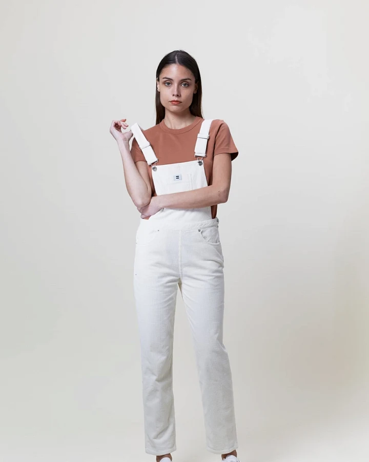 Côtelé Damen vegan Latzhose Aus Cord Modell Mom Ecru