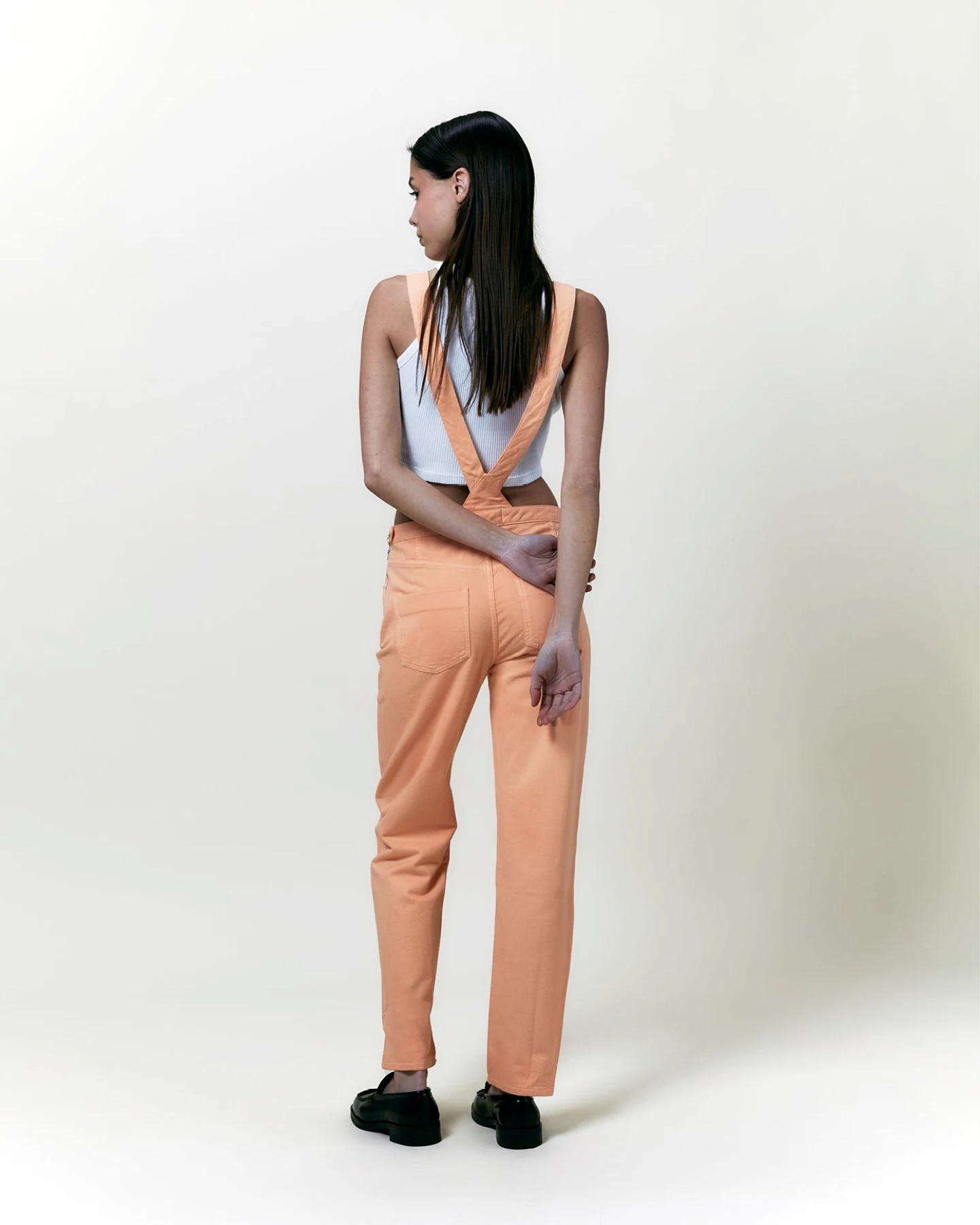 Côtelé Damen vegan Latzhose Mom Aus Canvas Pfirsichfarben – Ansicht 2