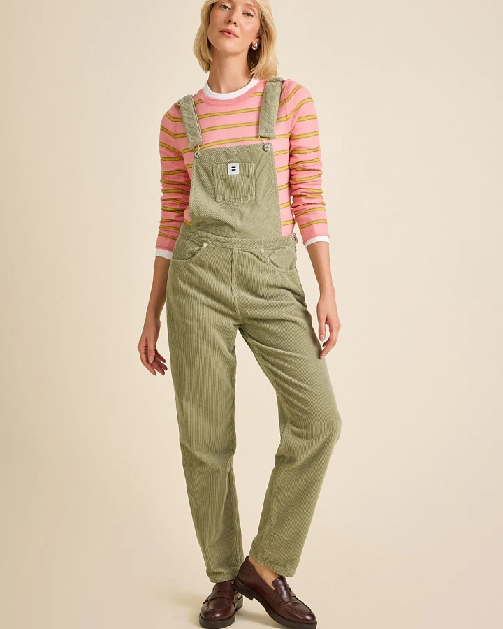Côtelé Damen vegan Latzhose Aus Cord Mom Schnitt Salbeigrün