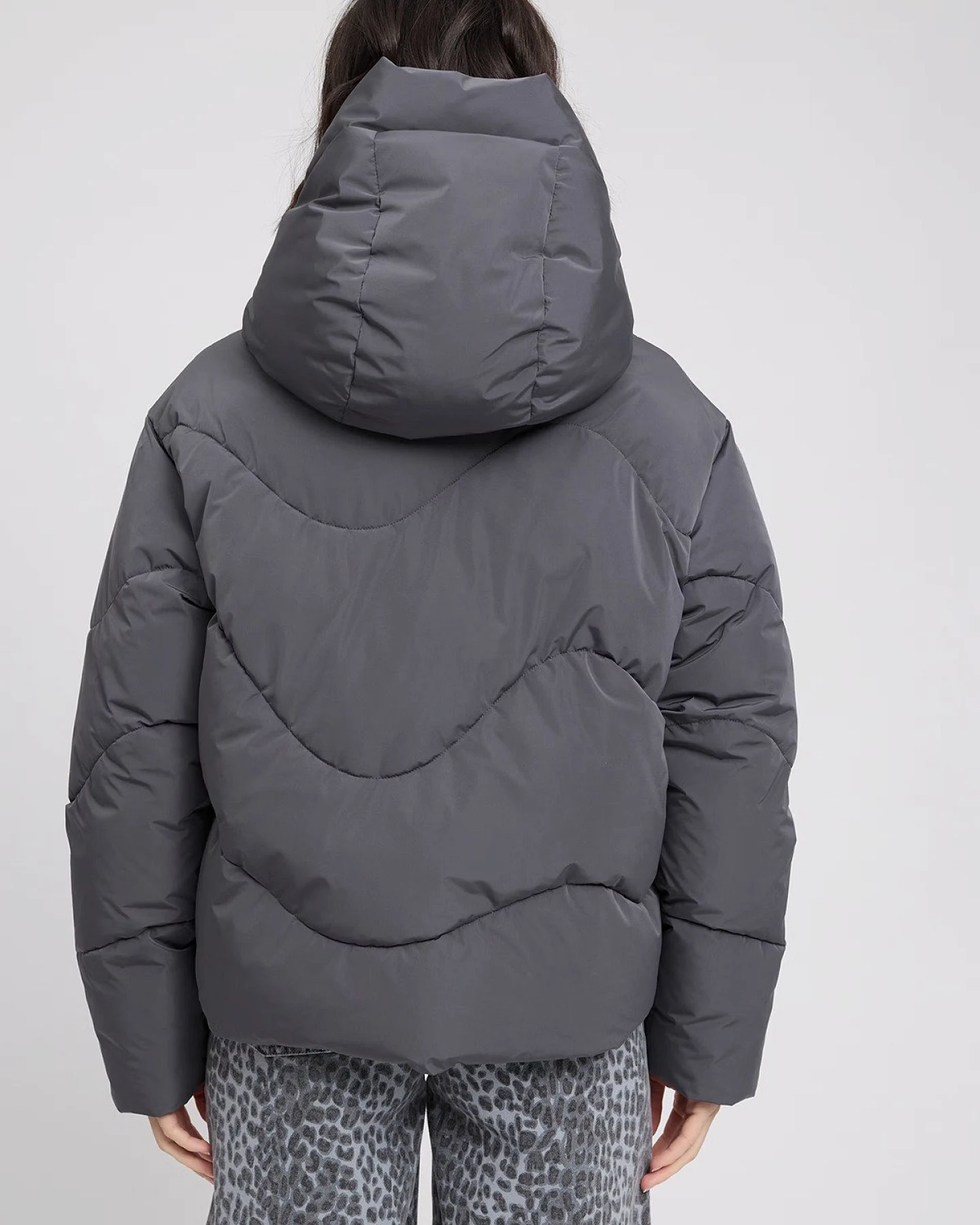 Winterjacke Waves Quilt Short Puffer Dunkelgrau – Ansicht 3