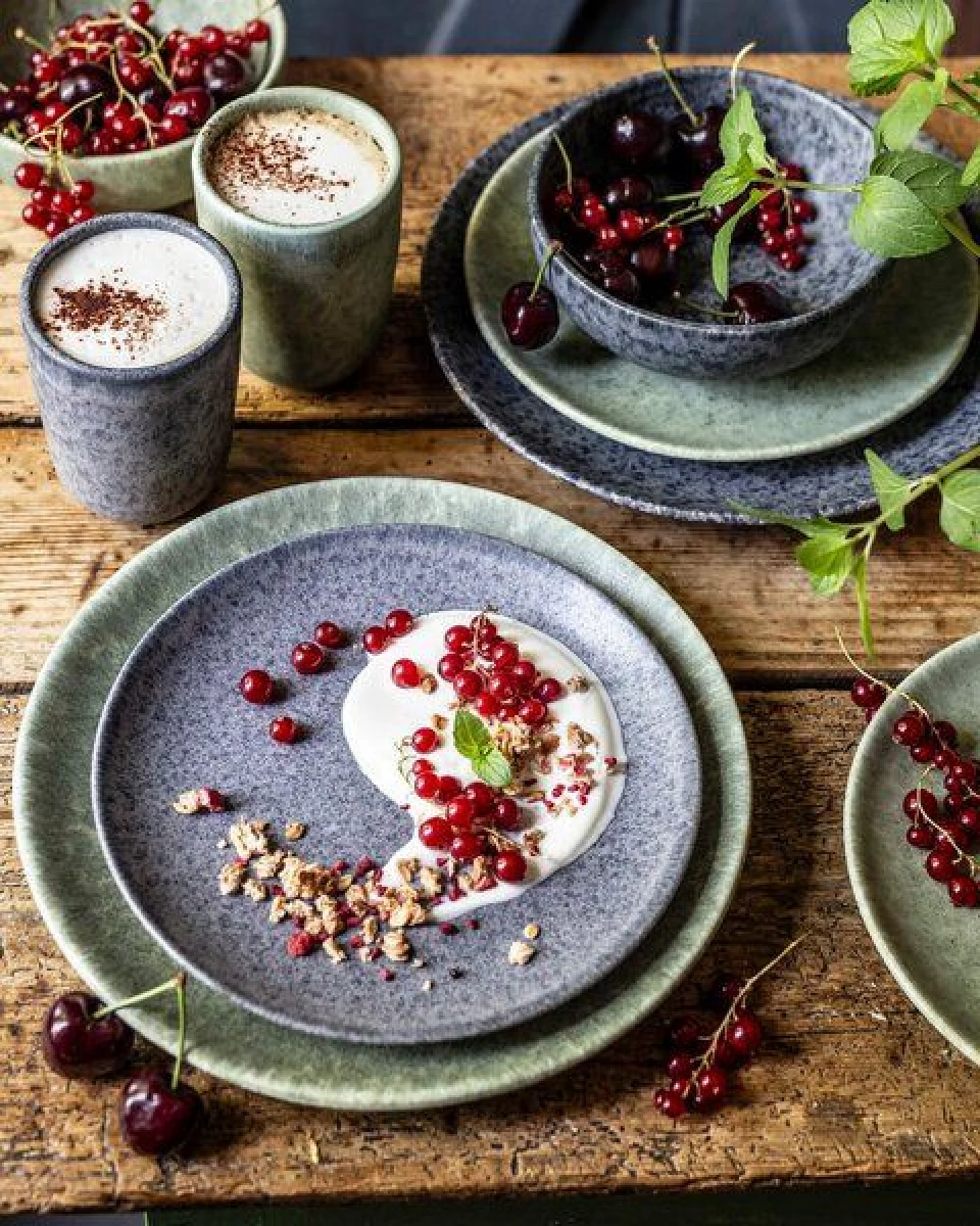 Gipfelstück Moos'N'Stein Dessertteller-Set, Steinzeug – Ansicht 2