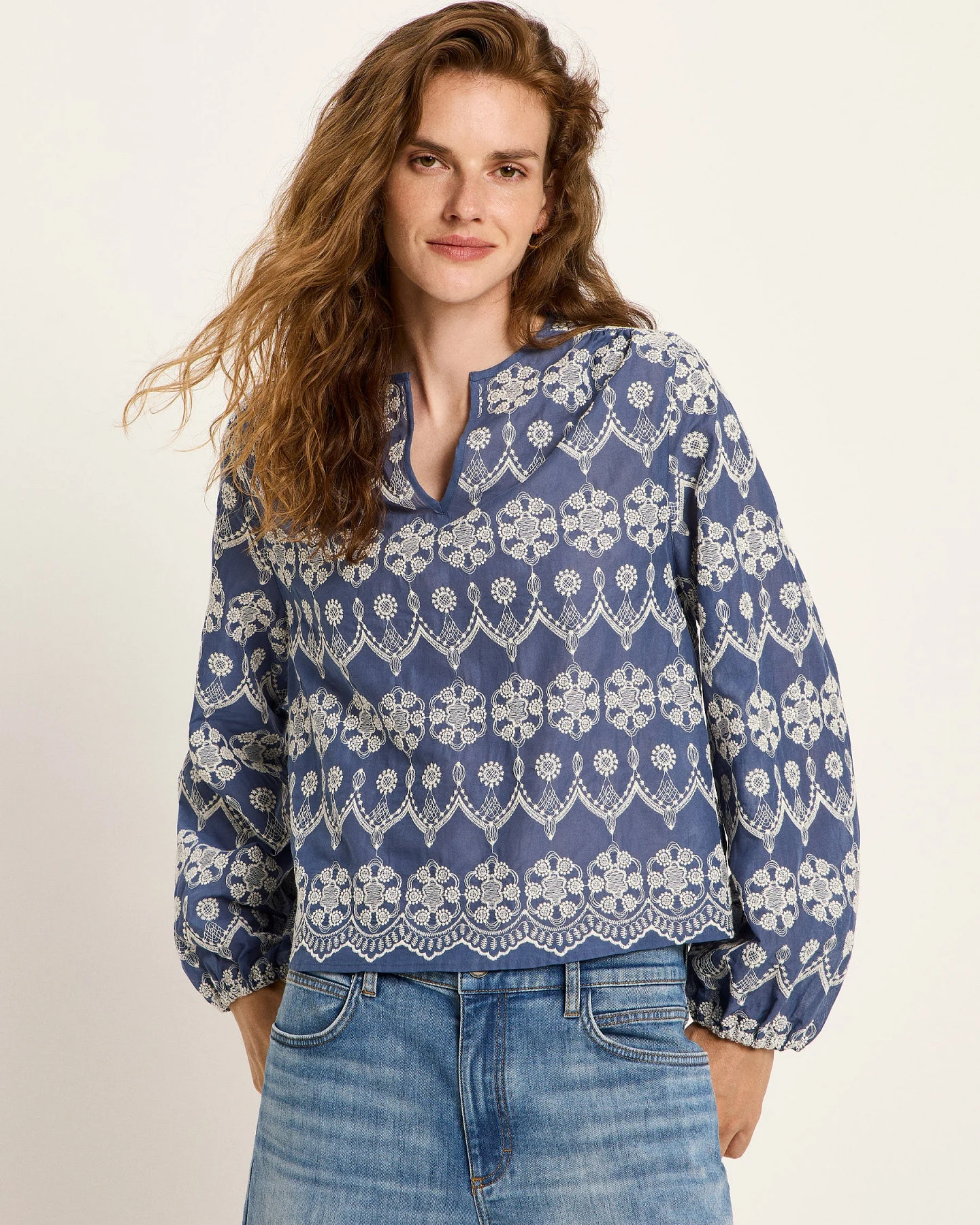 Langarm Bluse mit Kräuseln – Ansicht 2