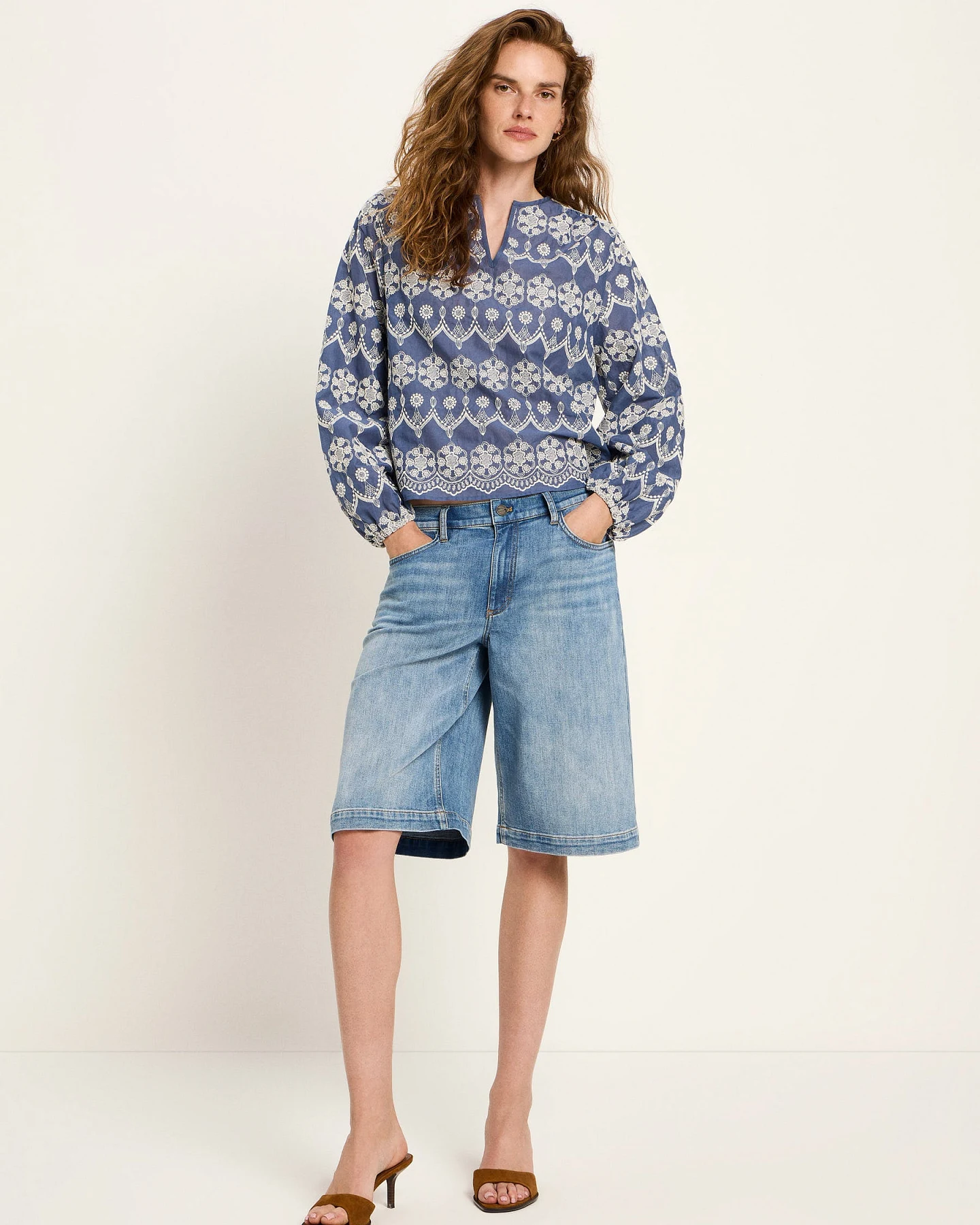 Langarm Bluse mit Kräuseln – Ansicht 3