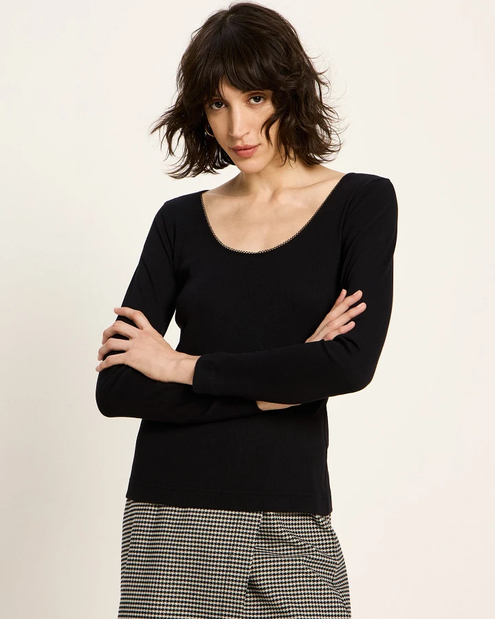 Langarmshirt mit Spitzenkante (GOTS)