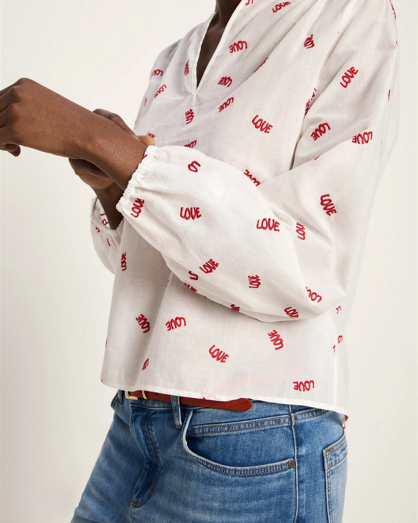 Langarm Bluse mit Kräuseln – Ansicht 4