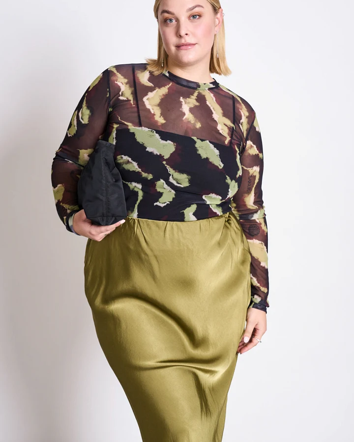 JAN N JUNE Damen vegan Mesh Longsleeve Dora Mossfire Grün