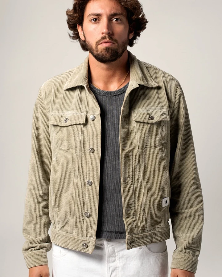 Côtelé Herren vegan Trucker Jacke Jim Salbeigrün