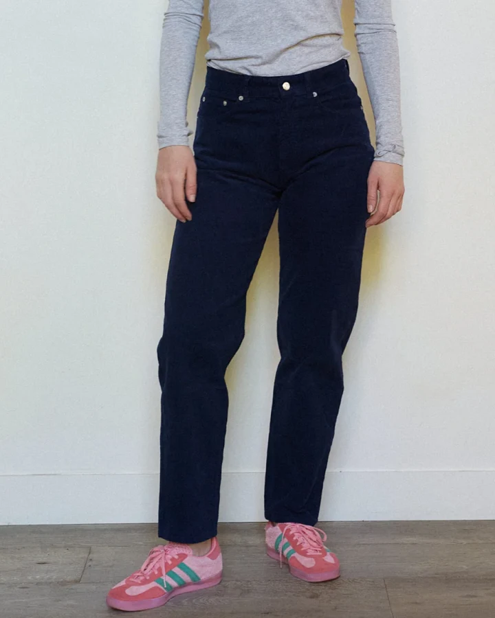 Côtelé Paris Damen vegan Hose Mit Geradem Bein Marineblau