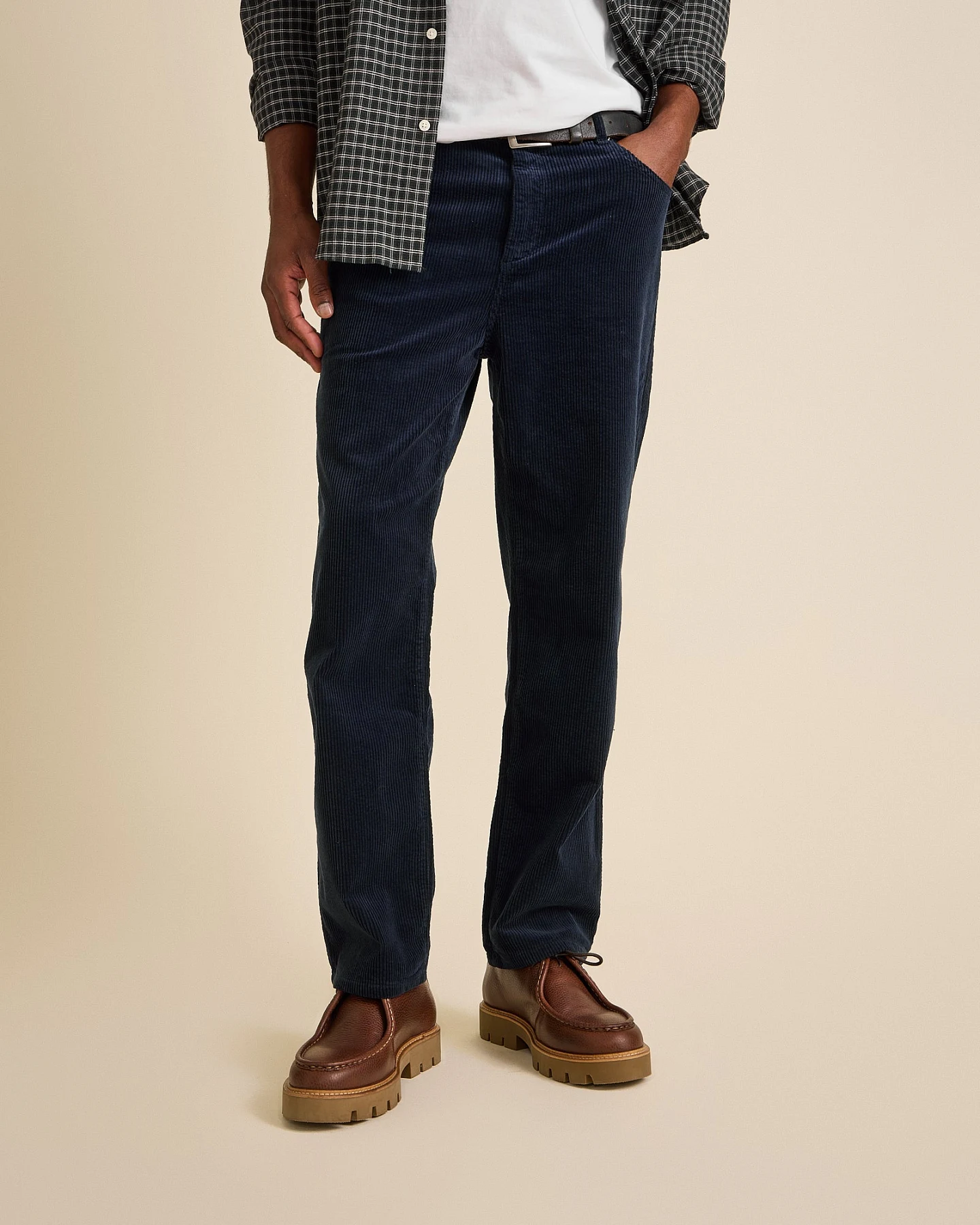Côtelé Herren vegan Hose Mit Geradem Bein Marineblau – Ansicht 2