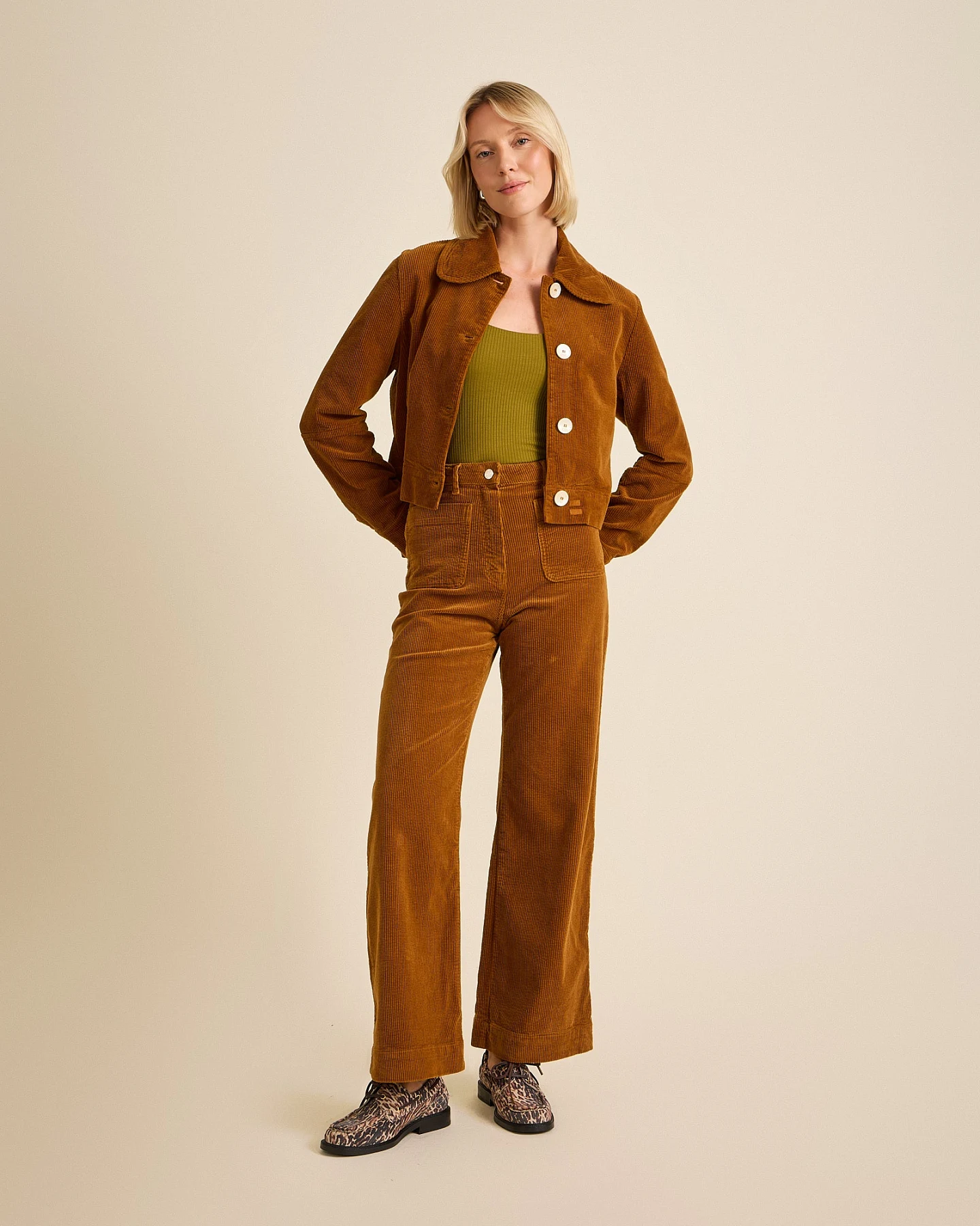 Côtelé Damen vegan Hose Jane Camelbraun – Ansicht 2