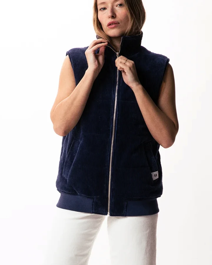 Côtelé Damen vegan Steppweste, Marineblau