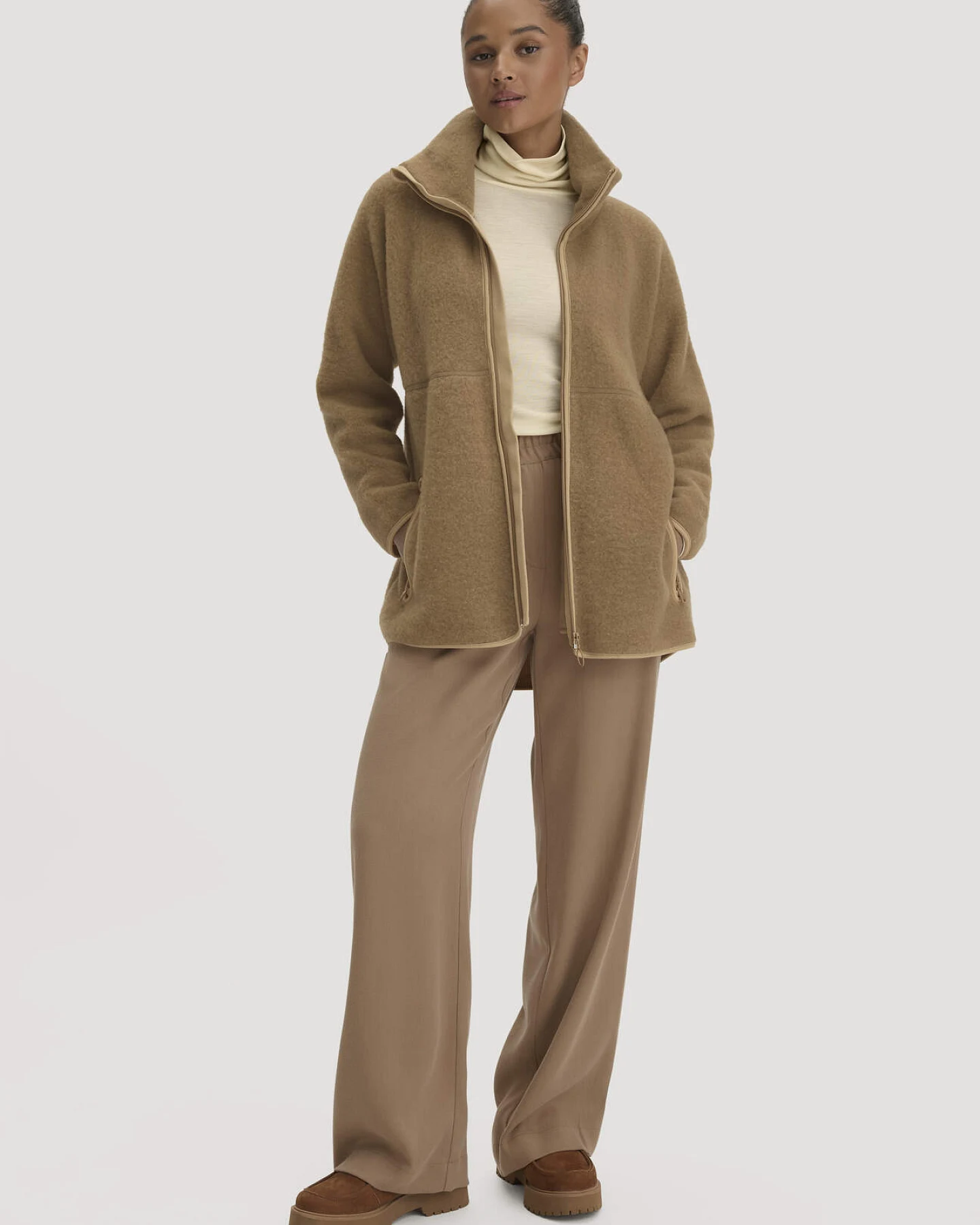 hessnatur Damen Wollfleece Jacke Oversize aus Bio-Merinowolle - braun - Größe M – Ansicht 2
