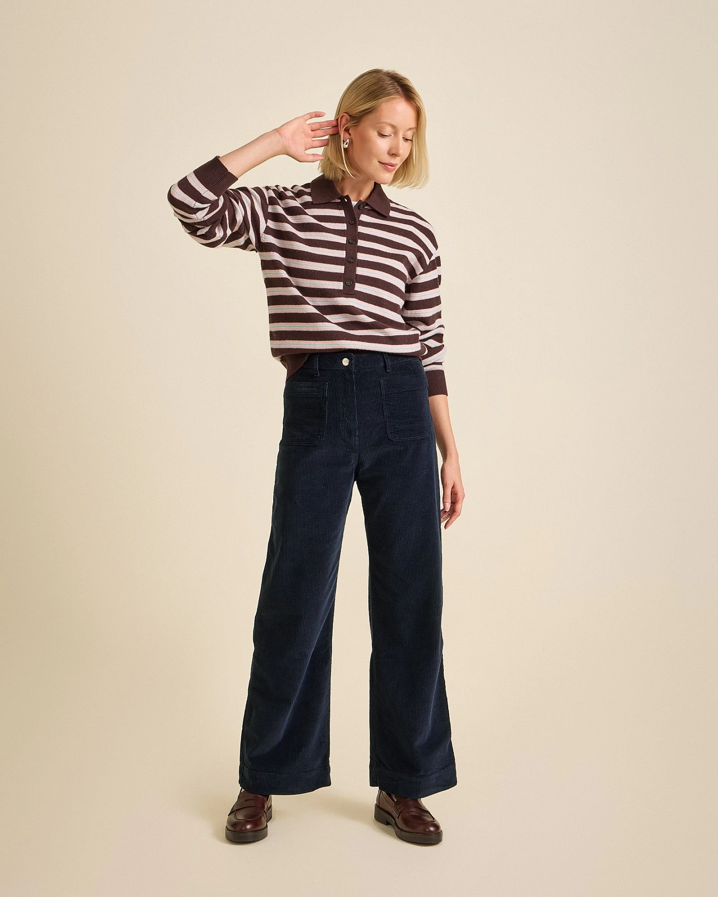 Côtelé Damen vegan Hose Jane Navy – Ansicht 2