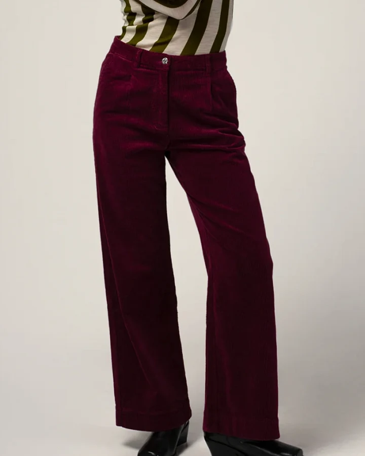 Côtelé Damen vegan Plisseehose In Pflaumenviolett