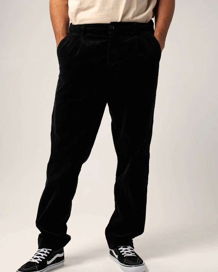 Côtelé Herren vegan Plisseehose Schwarz