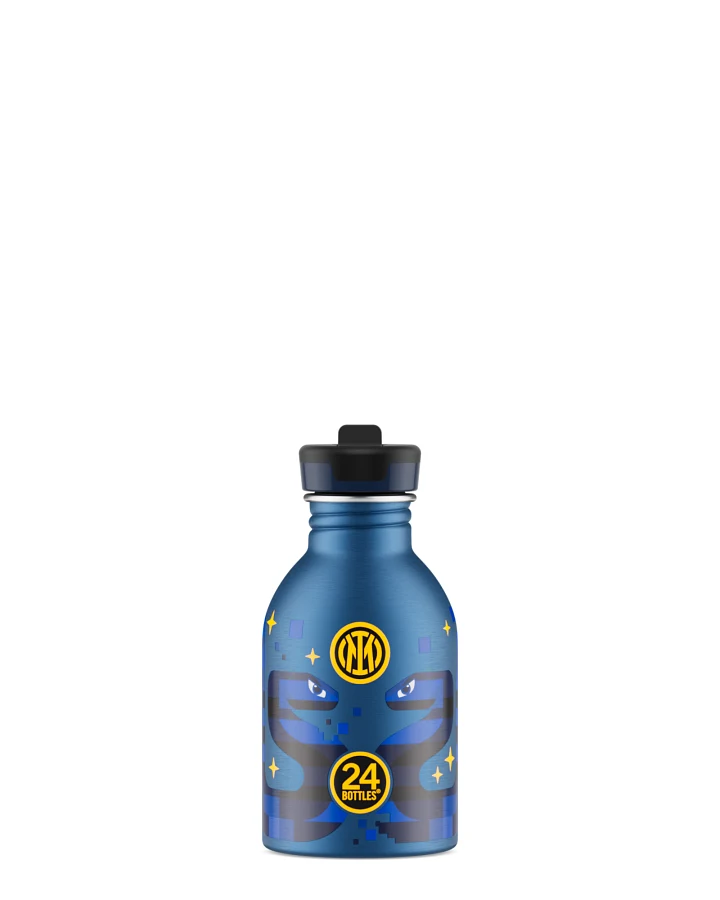 Kinderwasserflasche Edelstahl mit Strohhalm, BPA-frei 250 ml, blau, personalisierbar, Kids Bottle Inter Kids Blue - 24Bottles