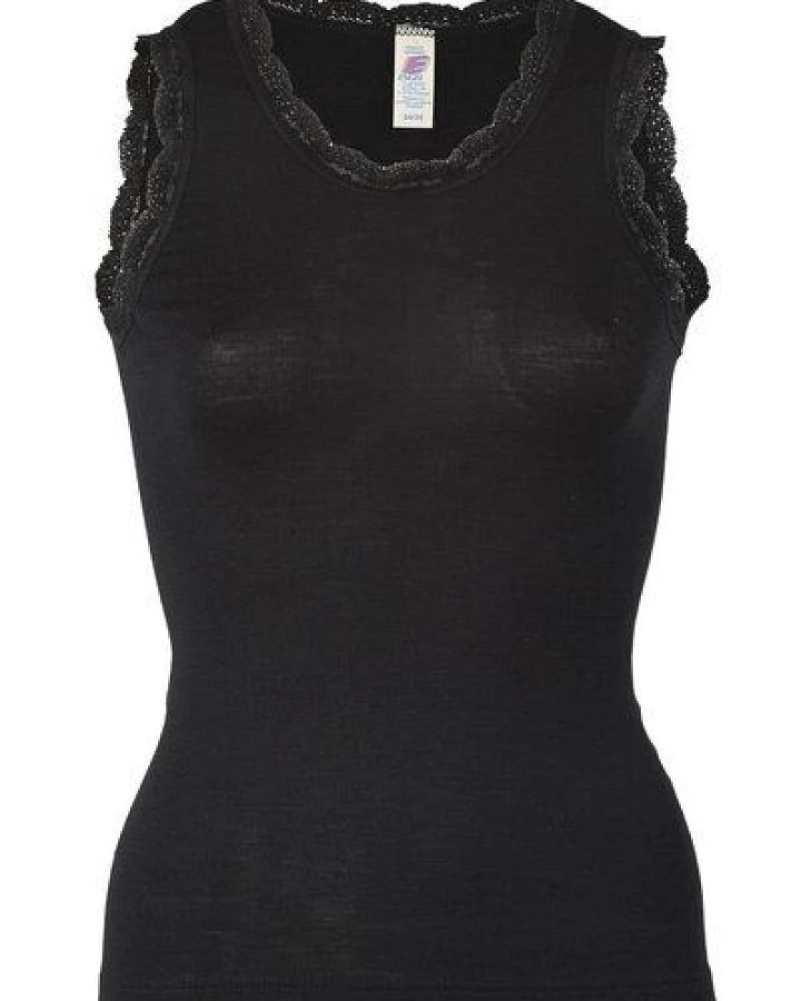 Engel Natur Damen Achselshirt mit Spitze Schurwolle Seide