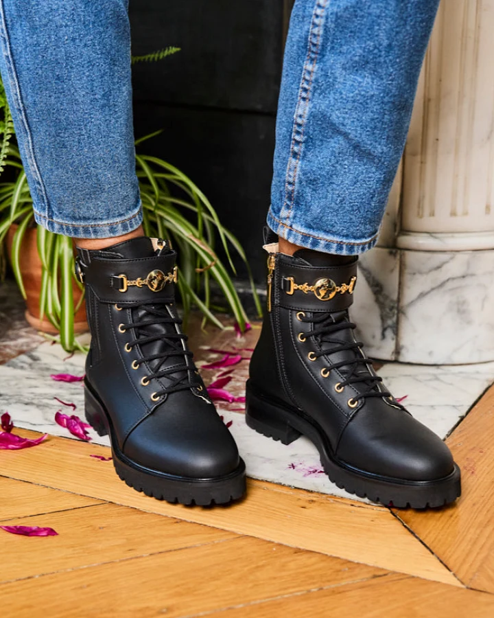 Minuit Sur Terre Damen vegan Stiefel Newcastle Schwarz