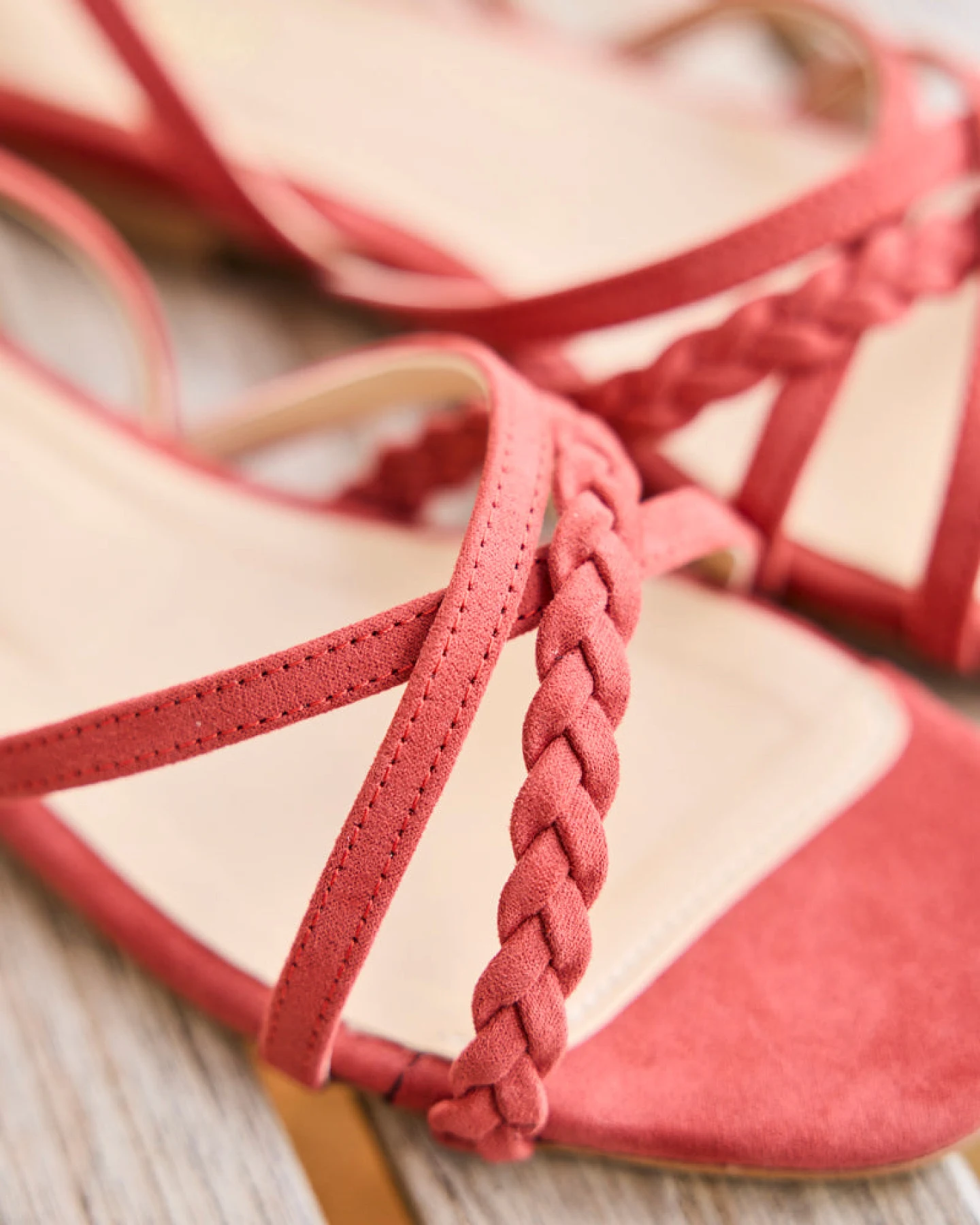 Minuit Sur Terre Damen vegan Flache Sandalen Taravo Korallenorange – Ansicht 2
