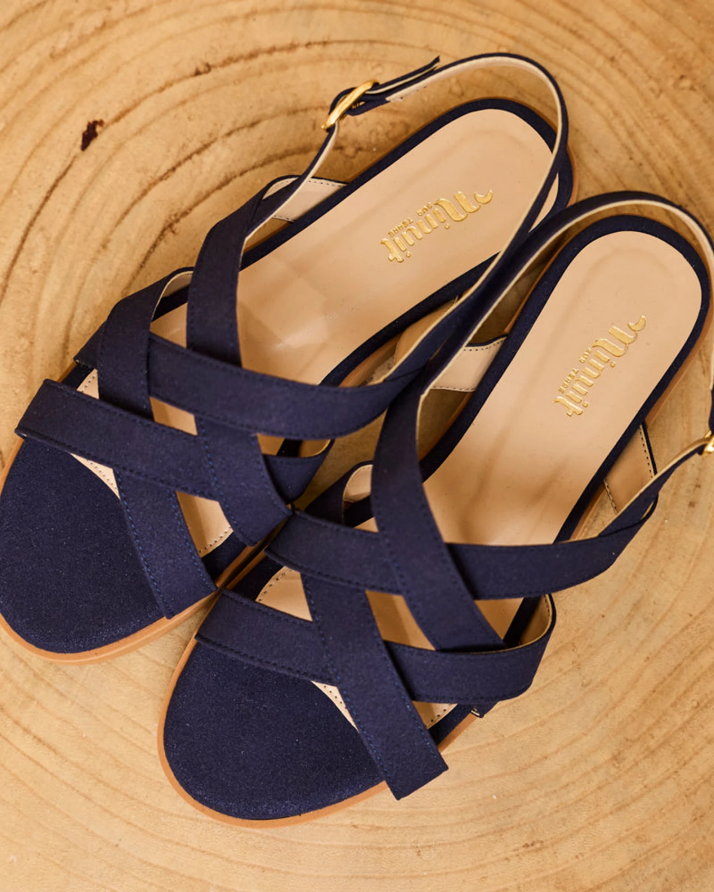 Minuit Sur Terre Damen vegan Flache Sandalen Origan Mitternachtsblau – Ansicht 2