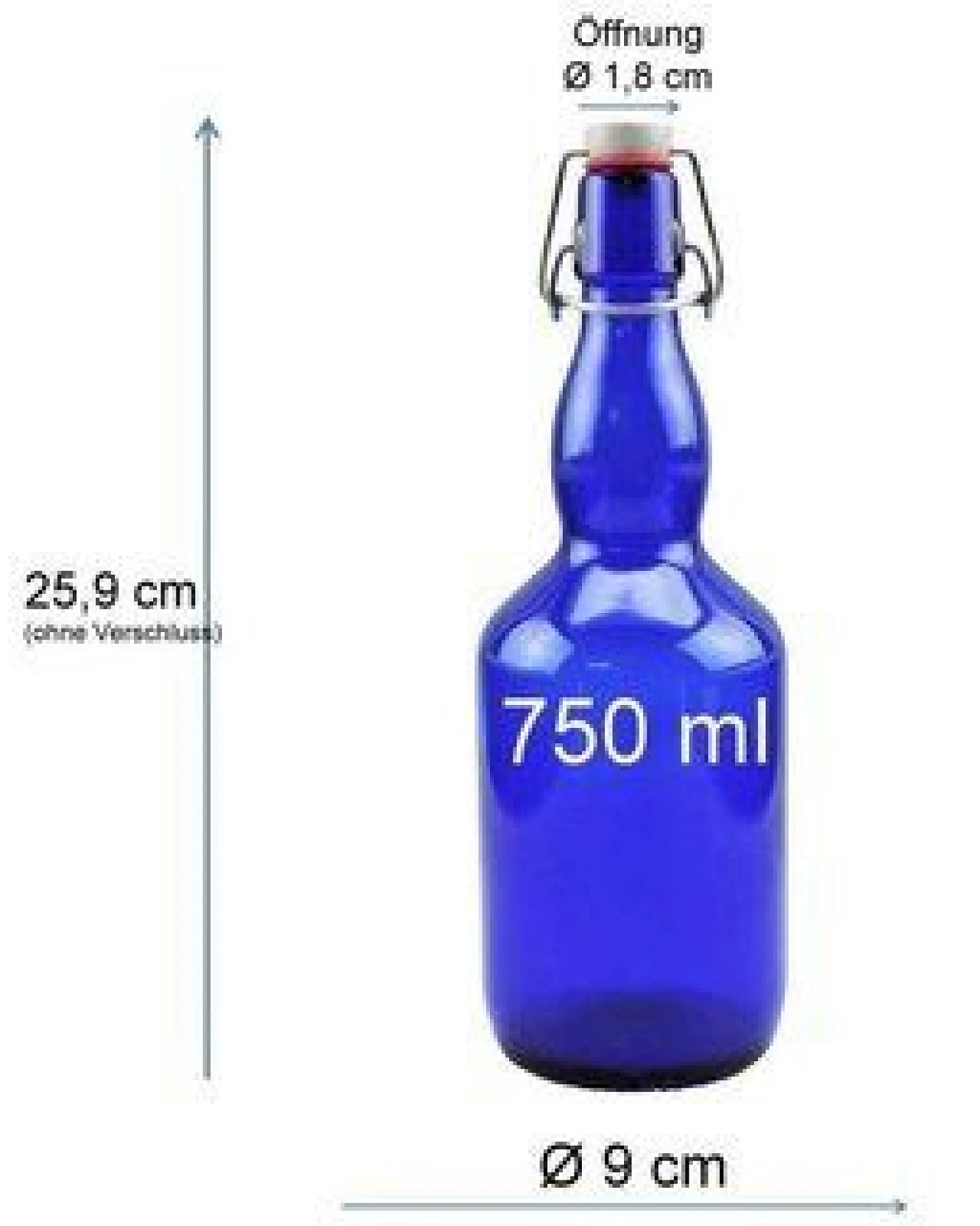 mikken Bügelflasche 750 ml blau Glasflasche mit Bügelverschluss Wasserflasche – Ansicht 2