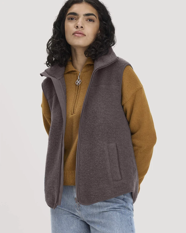 hessnatur Damen Wollfleece Weste Regular aus Bio-Merinowolle - lila - Größe XXL