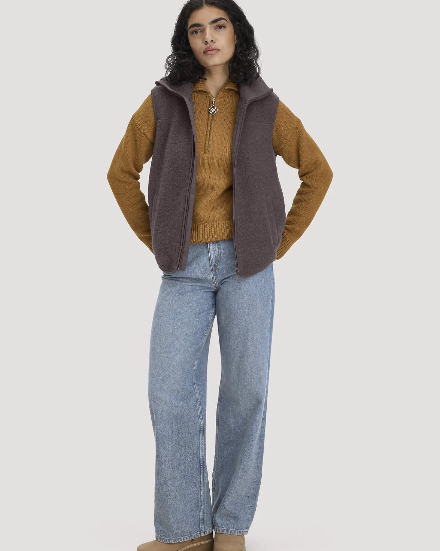 hessnatur Damen Wollfleece Weste Regular aus Bio-Merinowolle - lila - Größe XXL – Ansicht 2