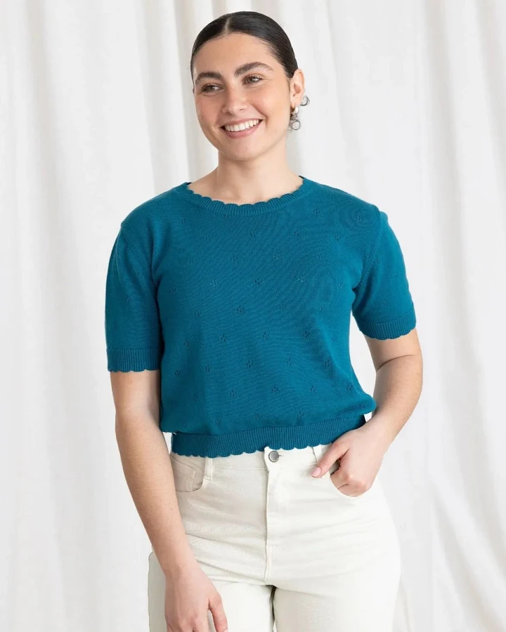 Clotsy Damen vegan Top Kurzarm Ozeanblau