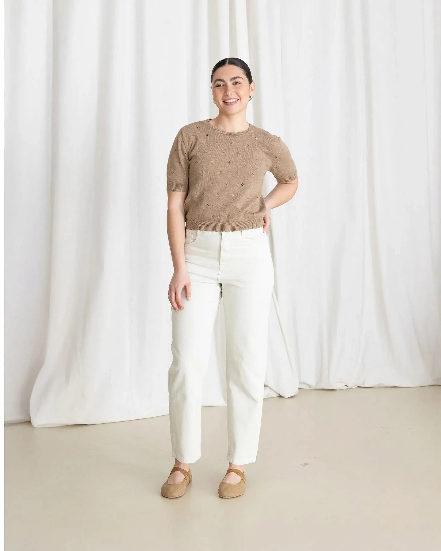 Clotsy Damen vegan Top Kurzarm Mocha – Ansicht 2
