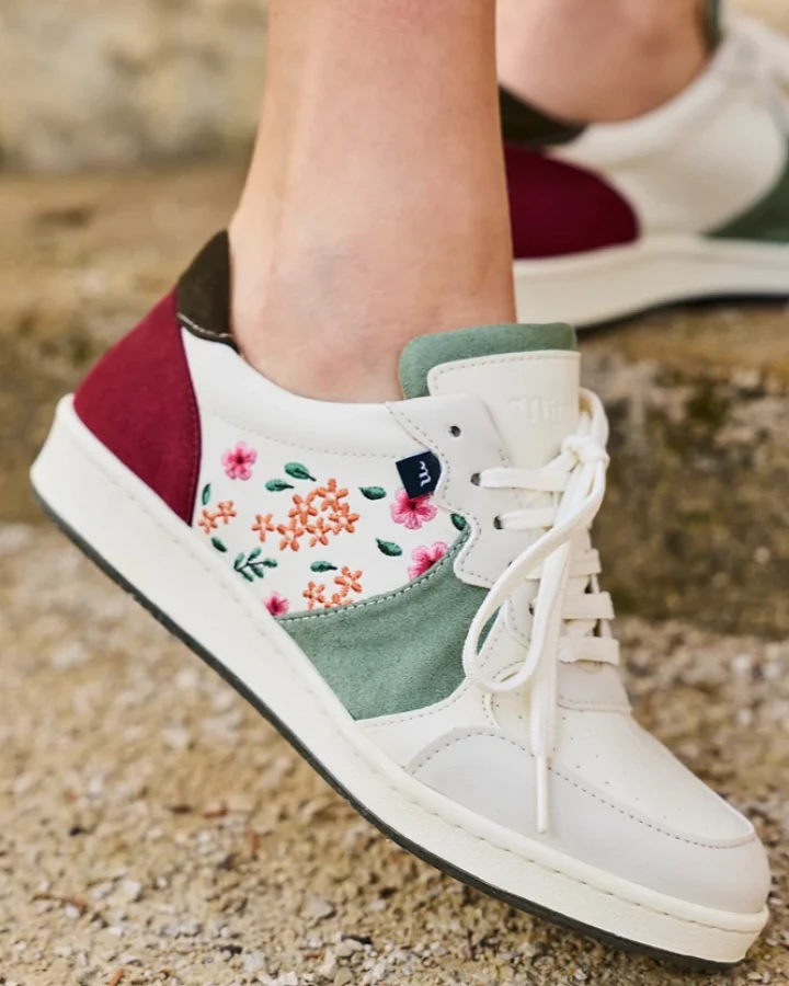 Minuit Sur Terre Damen vegan Sneaker Max Primevères Weiß/Rosa/Grün
