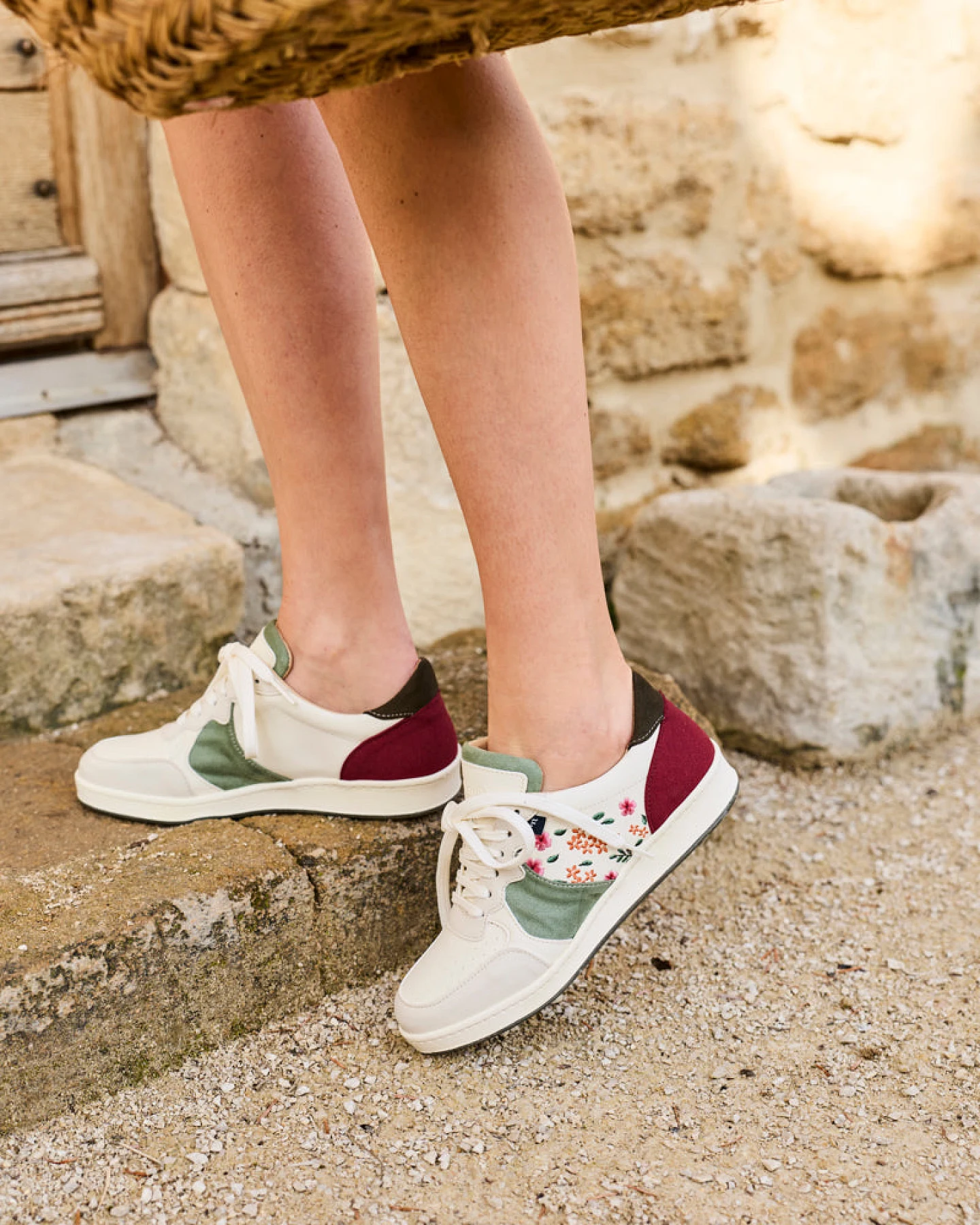 Minuit Sur Terre Damen vegan Sneaker Max Primevères Weiß/Rosa/Grün – Ansicht 2