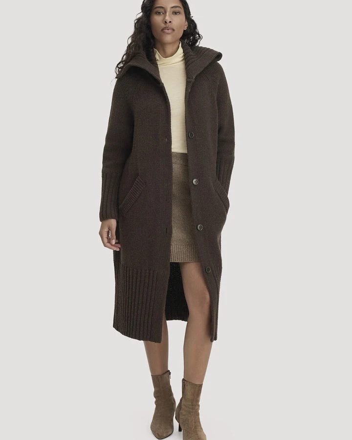 hessnatur Damen Strickmantel Relaxed aus Rhönwolle - braun - Größe L