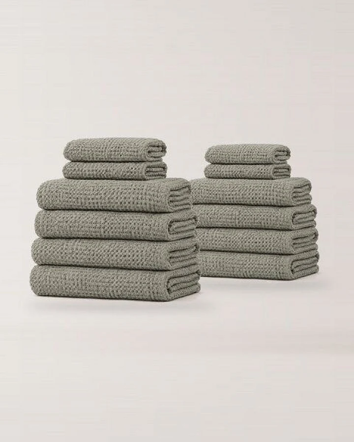 AmourLinen Waffel-Handtuch-Set aus Leinen, Luxe-Pack, 8 Badetücher + 4 Handtücher